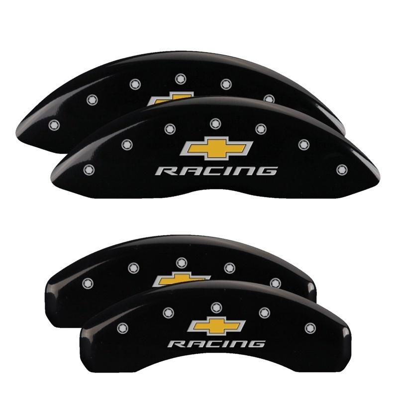 MGP 4 Caliper Covers Engraved F & R Chevy Racing Black Finish Silver Char 2012 Chevrolet Camaro 14036SBRCBK Main Image