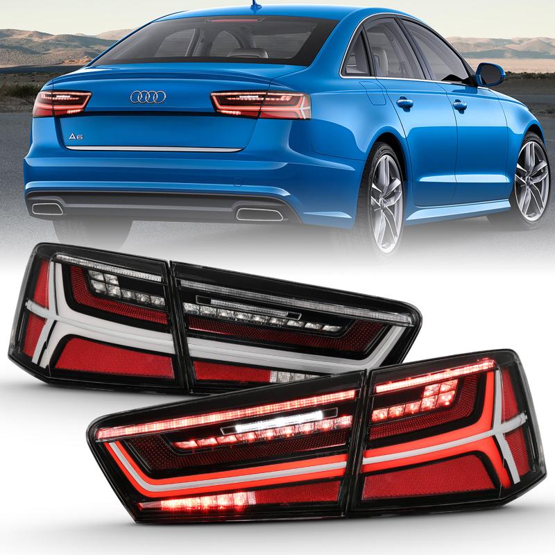 ANZO 2012-2018 Audi A6 LED Taillight Black Housing Clear Lens 4 pcs (Sequential Signal) 321352 Main Image