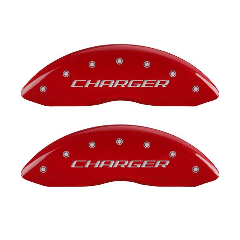 MGP 4 Caliper Covers Engraved Front & Rear Block/Charger Red finish silver ch 12001SCHBRD Main Image