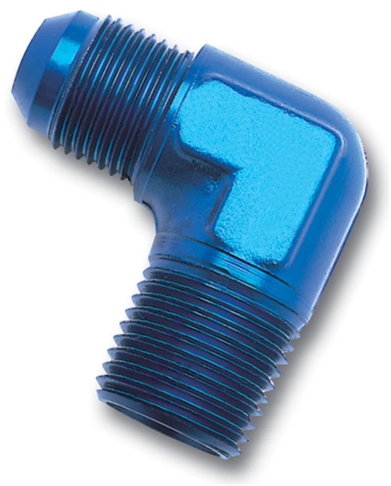 Russell Performance -8 AN to 1/4in NPT 90 Degree Flare to Pipe Adapter (Blue) 660850 Main Image