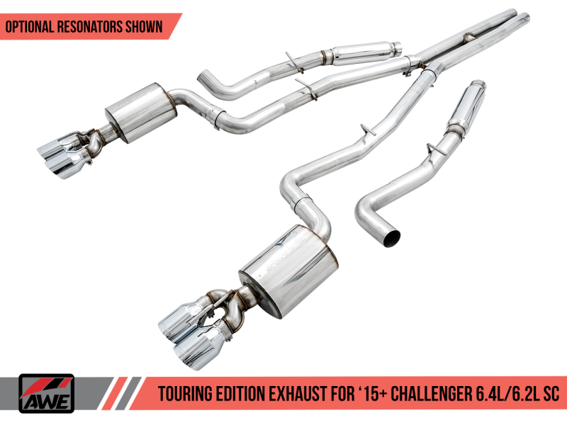 AWE Tuning 2015+ Dodge Challenger 6.4L/6.2L SC Resonated Touring Edition Exhaust - Quad Silver Tips 3015-42138