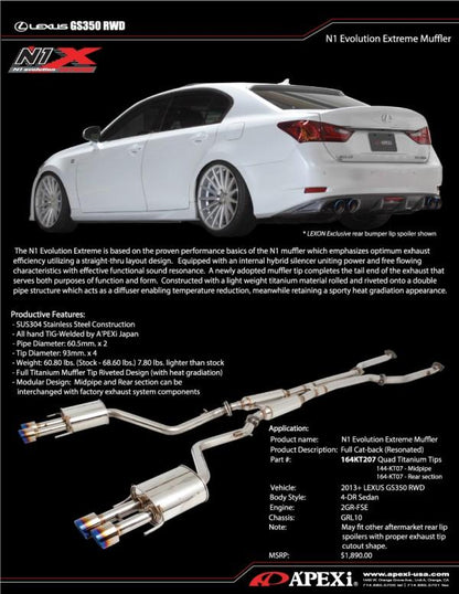 APEXi A'PEXi - N1 Evo Extreme (Catback) - 2013+ Lexus GS350 [RWD/AWD]