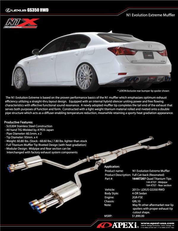 Apexi N1-X Evolution Extreme Catback Exhaust - 2013+ Lexus GS350 [RWD/AWD]- **ETA- Late September**