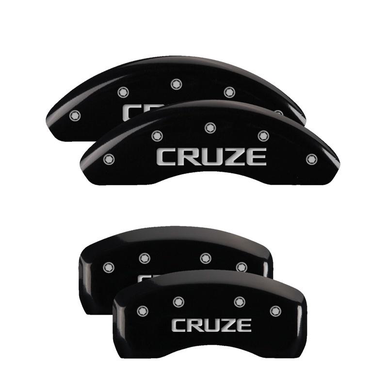 MGP 4 Caliper Covers Engraved Front & Rear Cruze Black finish silver ch 14232SCRZBK Main Image