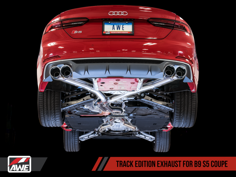 AWE Tuning Audi B9 S5 Coupe 3.0T Track Edition Exhaust - Chrome Silver Tips (90mm) 3010-42062