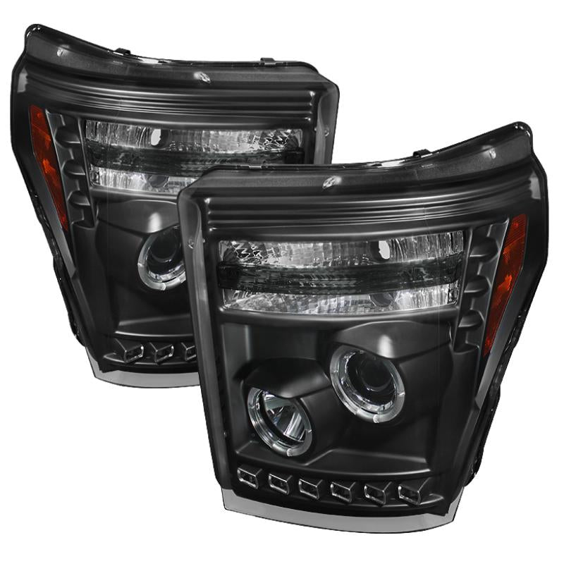 Spyder Ford Super Duty 11-15 Projector Headlights LEDHalo DRL Blk High H1 Low 9006 PRO-YD-FS11-HL-BK 5070272 Main Image