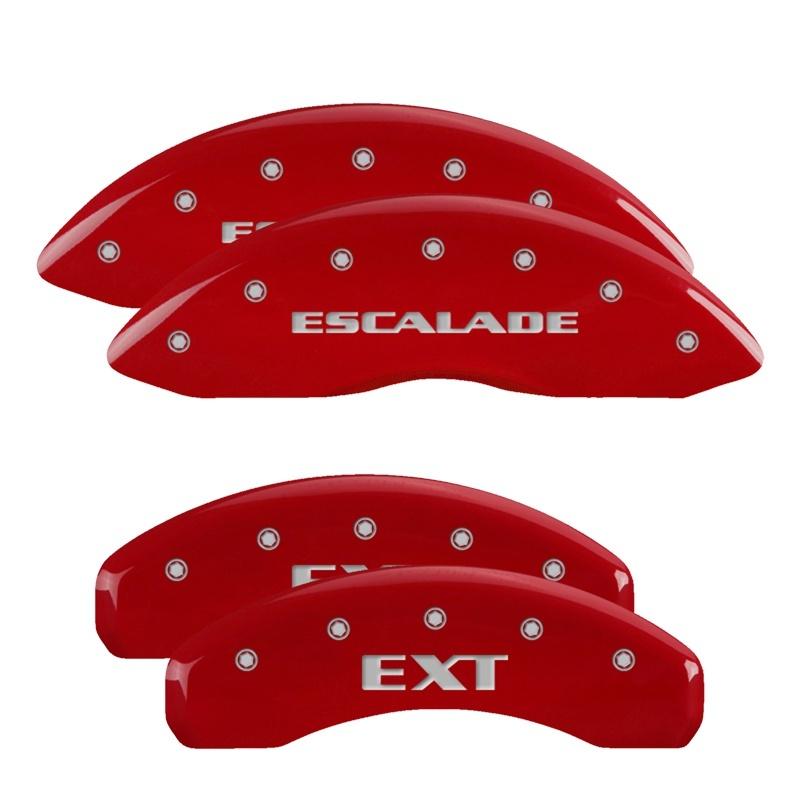 MGP 4 Caliper Covers Engraved Front Cursive/Cadillac Engraved Rear SRX Red finish silver ch 35004SSRXRD Main Image