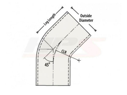 HPS Performance Products HPS 1-1/2" OD 45 Degree Bend 6061 Aluminum Elbow Pipe Tubing 16 Gauge w/ 2" CLR