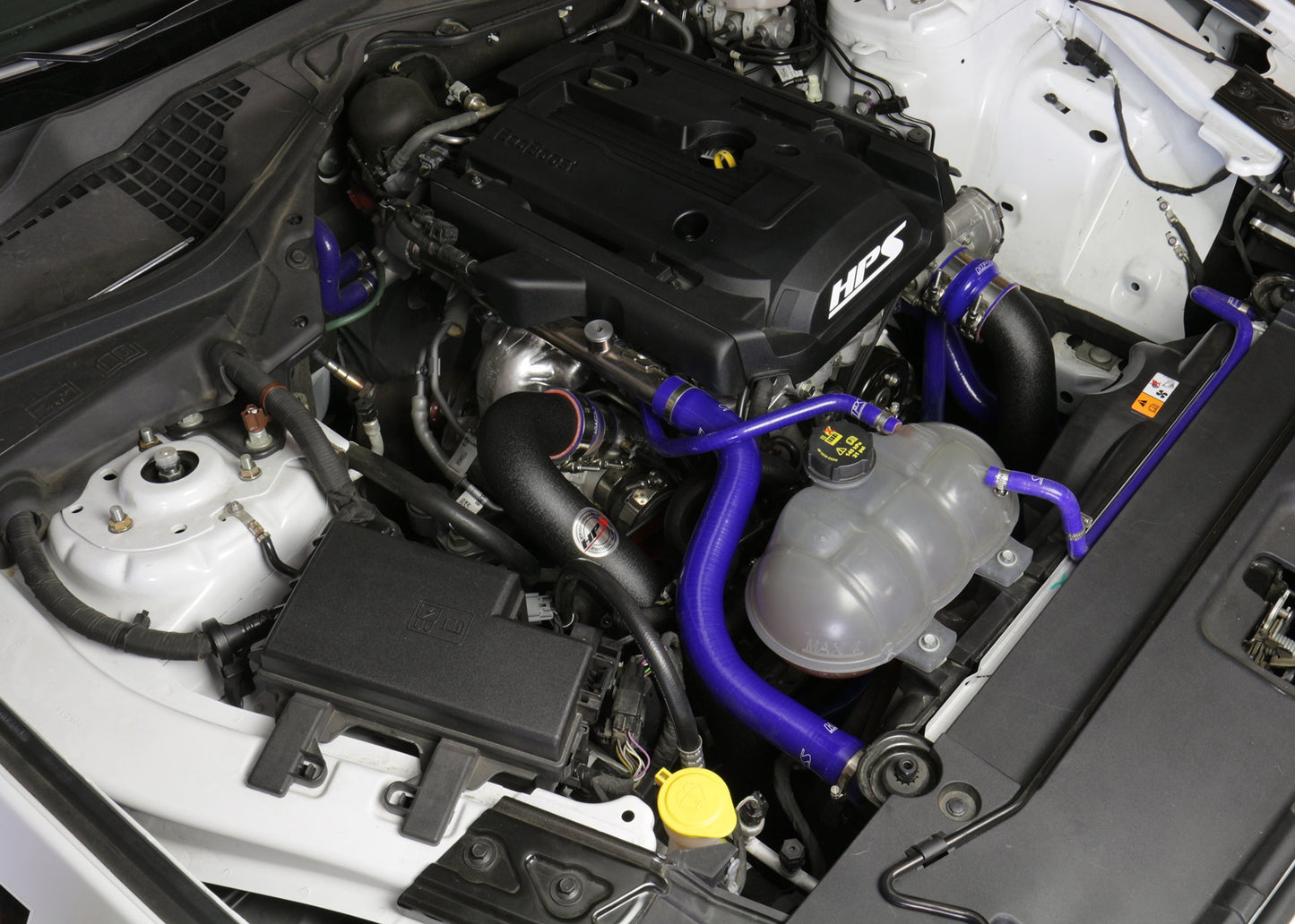 HPS Intercooler Hot Charge Pipe and Cold Side with Blue Hoses 15-17 Ford Mustang Ecoboost 2.3L Turbo, Black