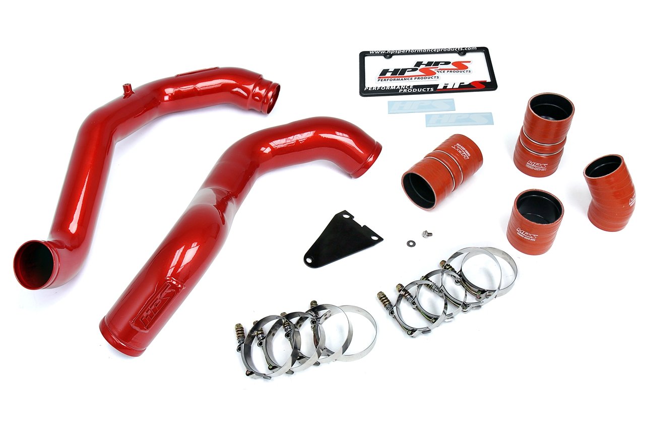 HPS Hot & Cold Side Charge Pipe with Intercooler Boots Kit, 03-07 Ford F250 Superduty Powerstroke 6.0L Diesel Turbo, Red