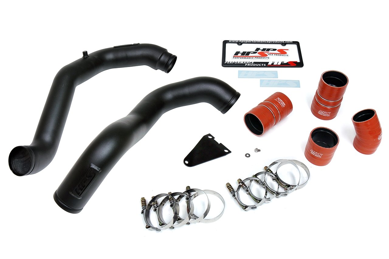 HPS Hot & Cold Side Charge Pipe with Intercooler Boots Kit, 03-07 Ford F250 Superduty Powerstroke 6.0L Diesel Turbo, Black