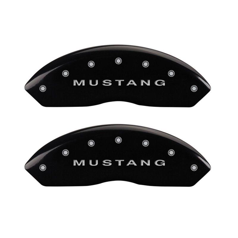 MGP 4 Caliper Covers Engraved Front Mustang Engraved Rear Bar & Pony Black finish silver ch 10017SMBPBK Main Image