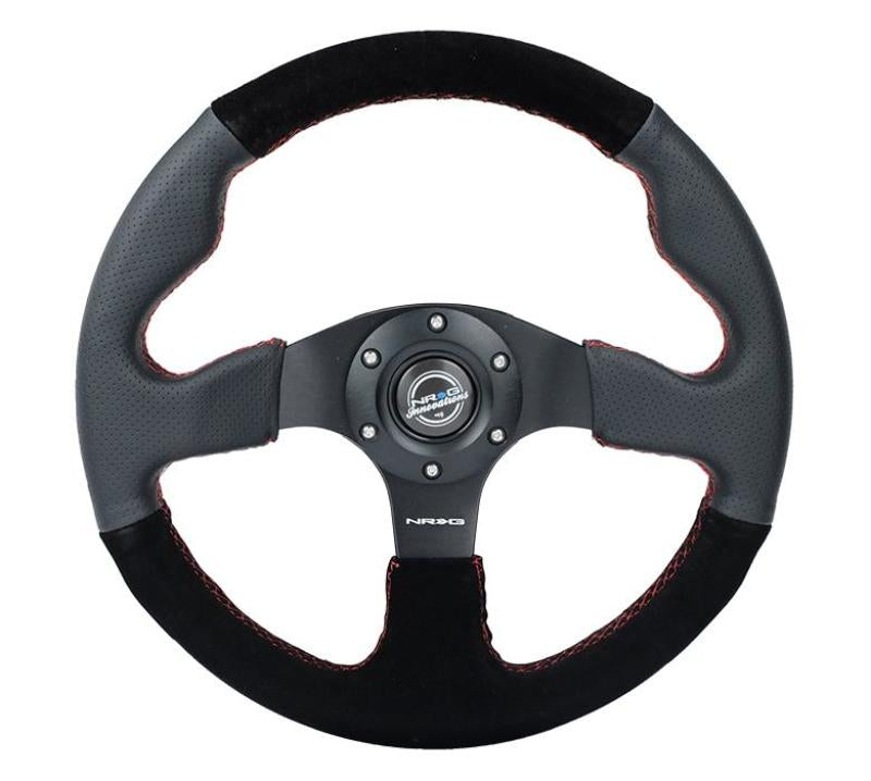 NRG Reinforced Steering Wheel (320mm/ 2.5in. Deep) Sport Leather / Suede w/ Red Stitch RST-012R/S-RS