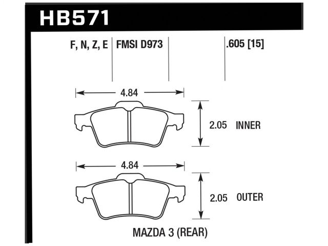 Hawk Ceramic Brake Pads Rear Mazda 3 S 2004-2009