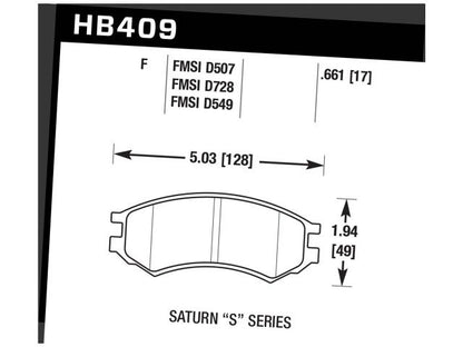 Hawk Street HPS Brake Pads Front Saturn Sl Series Base 1991-1998
