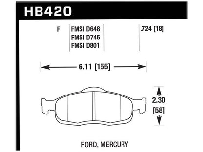 Hawk Street HPS Brake Pads Front Ford Contour Sport 1996-1997