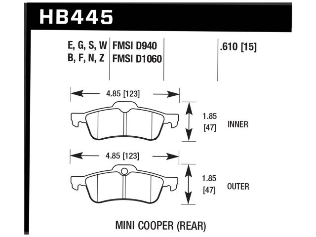 Hawk Ceramic Brake Pads Rear Mini Cooper Base 2002-2006
