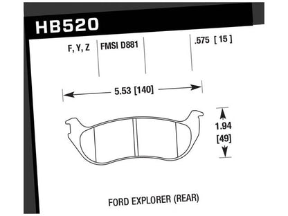 Hawk Street HPS Brake Pads Rear Ford Explorer Base 2002-2004
