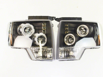 Head Lights for Ford F150 Black Lamps Pair