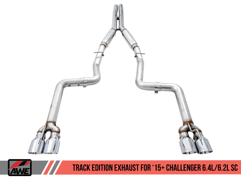 AWE Tuning 2015+ Dodge Challenger 6.4L/6.2L SC Track Edition Exhaust - Quad Chrome Silver Tips 3015-42136