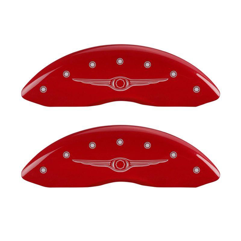 MGP 4 Caliper Covers Engraved Front & Rear Style 1/Chrysler Wing Red finish silver ch 32004SCW1RD Main Image