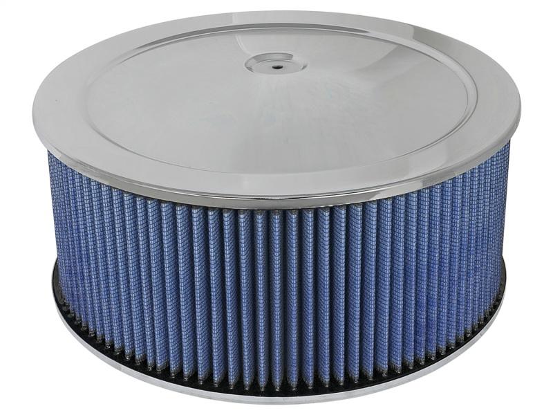 aFe MagnumFLOW Air Filters Round Racing P5R A/F Chrome Assy 14x6: Blk/Blue E/M 18-21404 Main Image