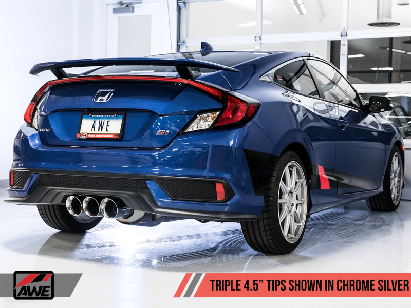 AWE Tuning 2016+ Honda Civic Si Touring Edition Exhaust w/Front Pipe & Triple Chrome Silver Tips 3015-52012