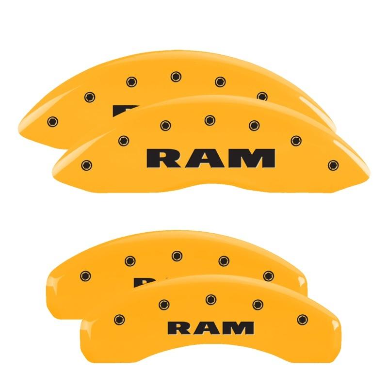 MGP 4 Caliper Covers Engraved Front & Rear RAM Yellow finish black ch 55001SRAMYL Main Image