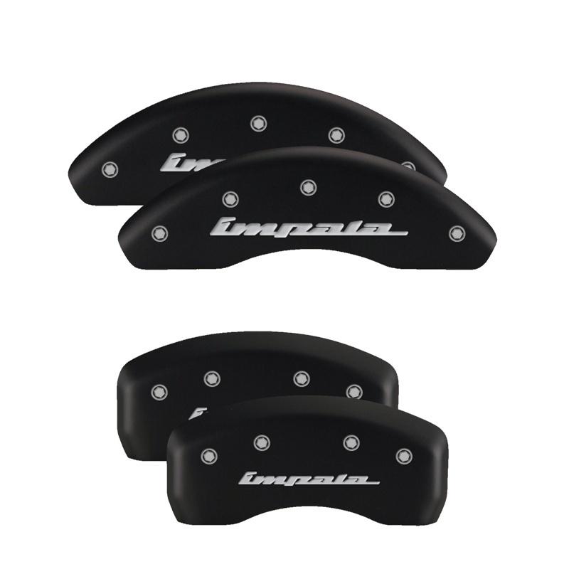 MGP Front set 2 Caliper Covers Engraved Front Bowtie Black finish silver ch 14213FBOWBK Main Image