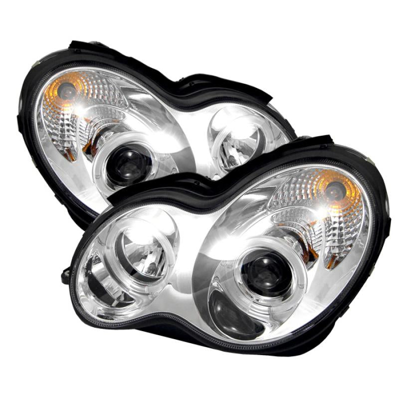 Spyder Mercedes Benz C-Class 01-05 4 DrProjector Headlights Halogen-LED Halo Chrm PRO-YD-MBW203-HL-C 5011268 Main Image