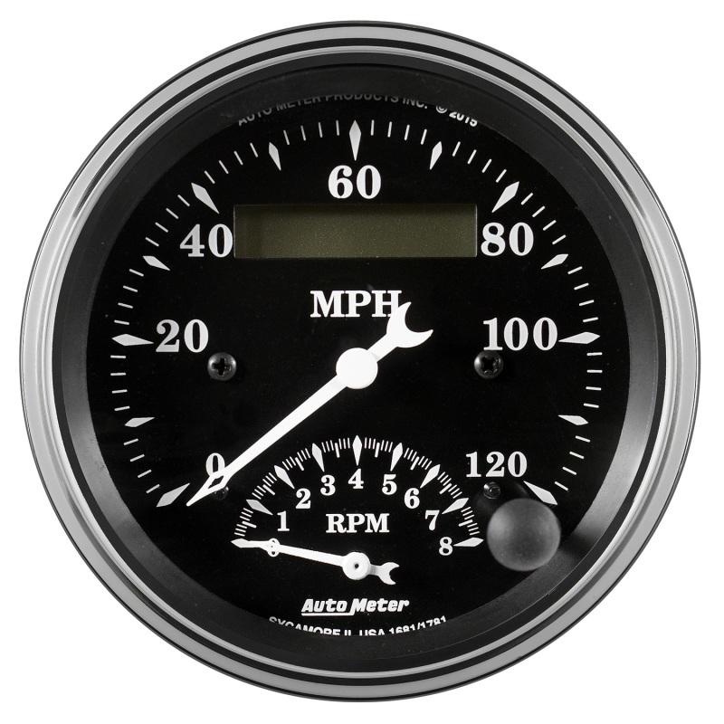 Auto Meter Gauge Tach/Speedo 3 3/8in 120mph & 8k RPM Elec. Program. Old Tyme Blk 1781 Main Image