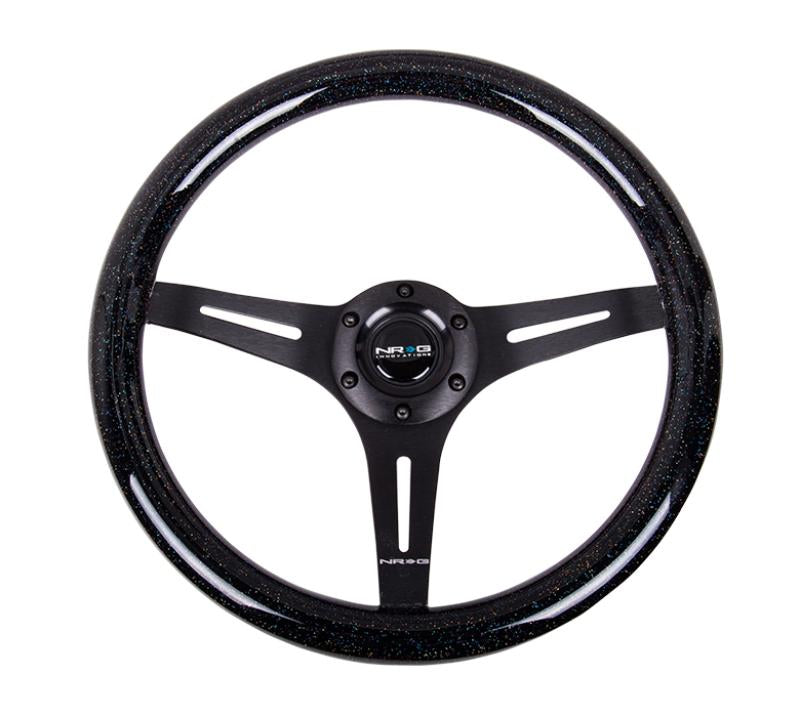 NRG Classic Wood Grain Steering Wheel (350mm) Black Sparkled Grip w/Black 3-Spoke Center ST-015BK-BSB Main Image