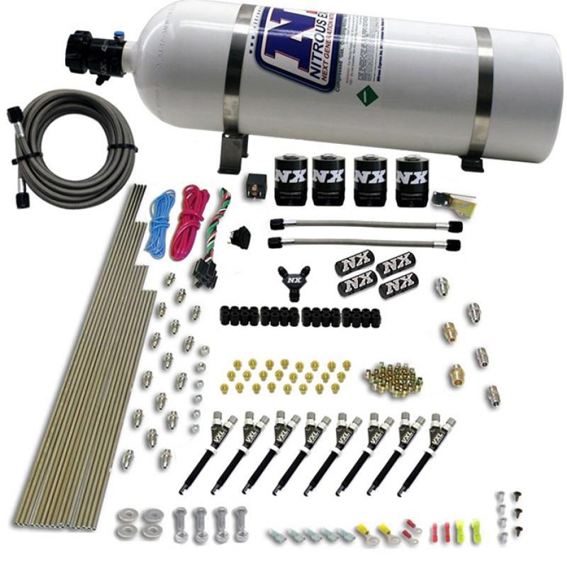 Nitrous Express 8 Cyl VXL Direct Port 4 Solenoids Nitrous Kit (200-500HP) w/15lb Bottle 80019-15 Main Image