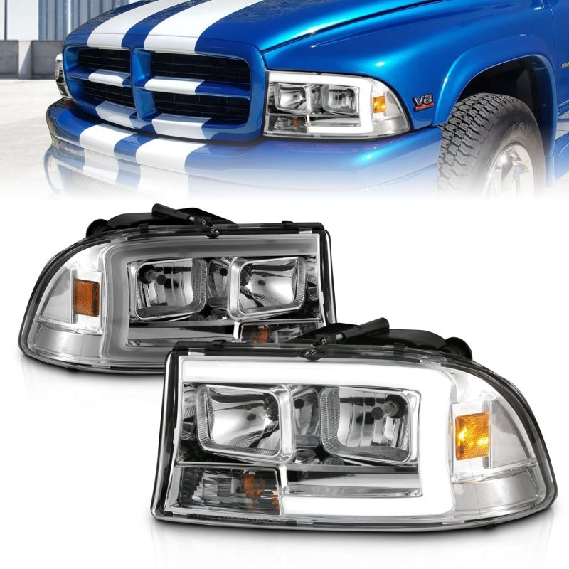 ANZO 97-04 Dodge Dakota/Durango Crystal headlight Set w/ Light Bar Chrome Housing 111592