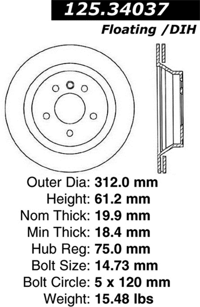 Stoptech 95-99 BMW M3 / 98-02 BMW Z3 Right Rear High Carbon CRYO STOP Rotor 125.34037CRY Main Image