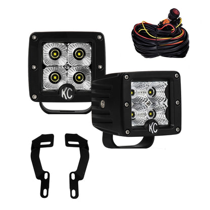 KC HiLiTES 05-15 Toyota Tacoma Pillar/Ditch Mount Light Kit w/3in. C3 LED Flood Beam 12w Lights 97081