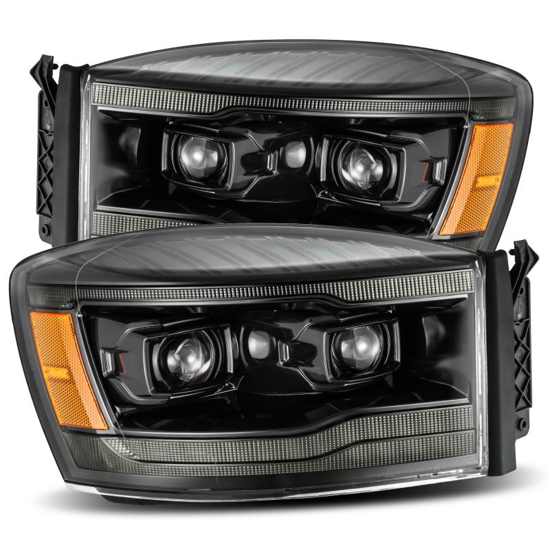 AlphaRex 06-08 Dodge Ram 1500HD PRO-Series Proj Headlights Plank Style Alpha Black w/Seq Signal/DRL 880530 Main Image