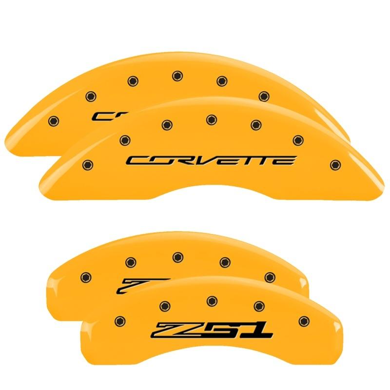 MGP 4 Caliper Covers Engraved Front Corvette C7 Engraved Rear Z51/2015 Yellow finish black ch 13084SZ51YL Main Image