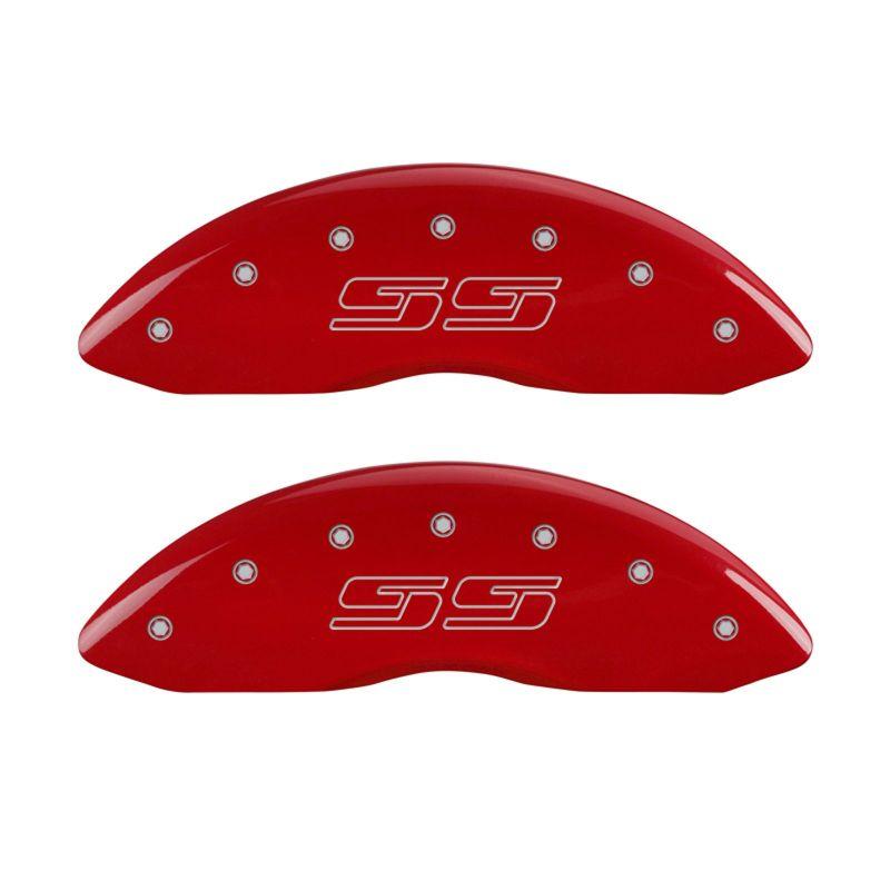 MGP 4 Caliper Covers Engraved Front & Rear Avalanche style/SS Red finish silver ch 14004SSS1RD Main Image