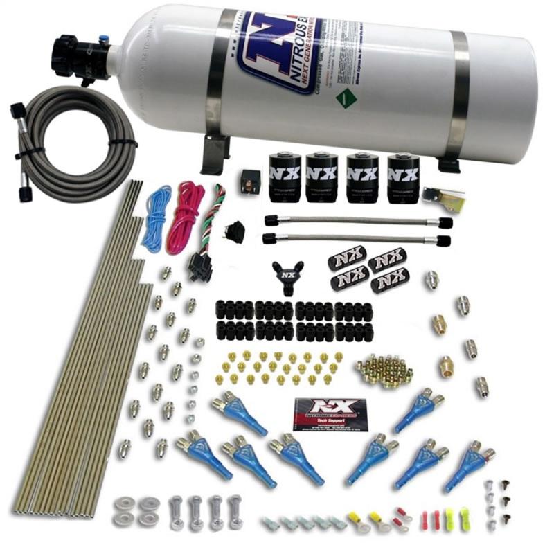 Nitrous Express 8 Cyl Shark Direct Port 4 Solenoids Nitrous Kit (200-600HP) w/15lb Bottle 90006-15 Main Image