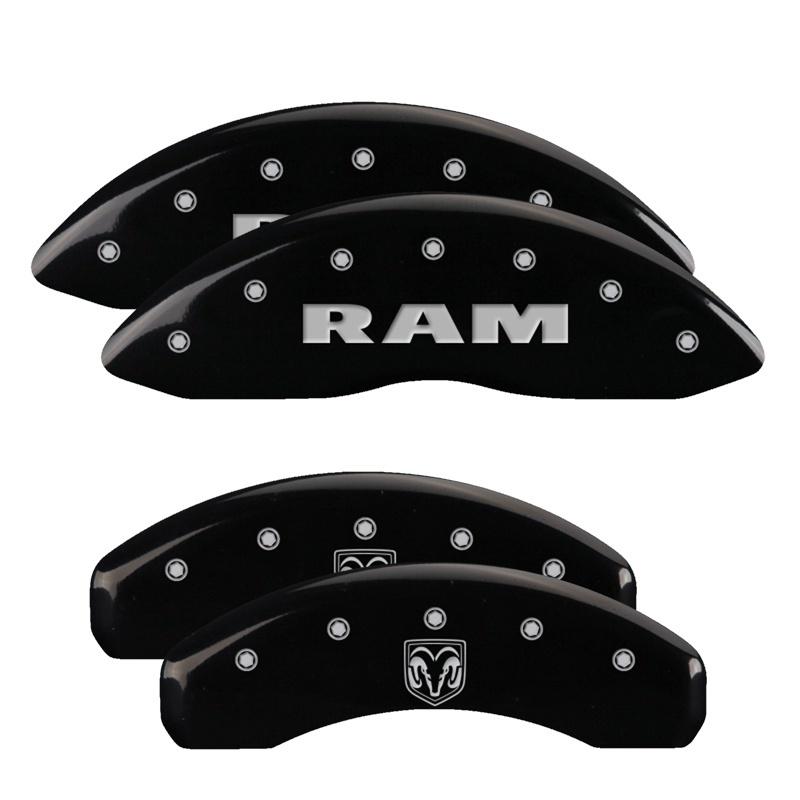 MGP 4 Caliper Covers Engraved Front Ram Rear Ramhead Black Finish Silver Char 2019 Ram 1500 55005SRMHBK Main Image