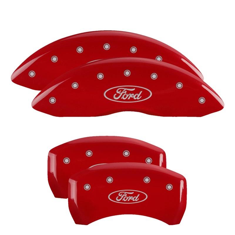 MGP 4 Caliper Covers Engraved Front & Rear Oval logo/Ford Red finish silver ch 10230SFRDRD Main Image