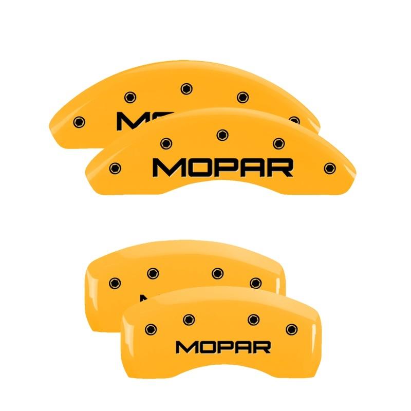 MGP 4 Caliper Covers Engraved Front & Rear Mopar Yellow Finish Black Char 2008 Chrysler PT Cruiser 32013SMOPYL Main Image