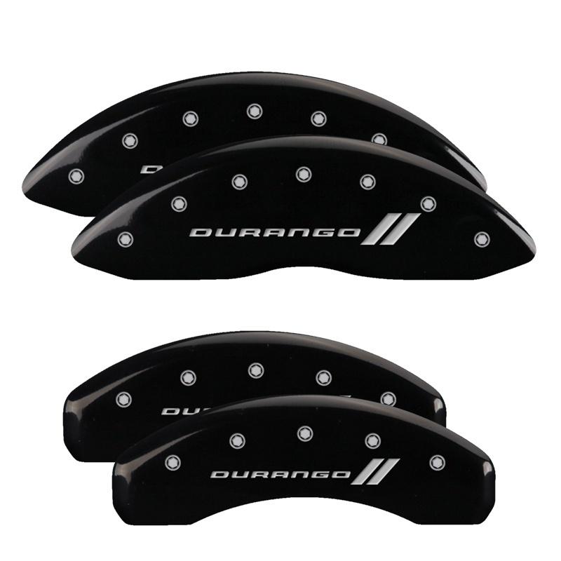 MGP 4 Caliper Covers Engraved Front & Rear With stripes/Durango Black finish silver ch 12134SDGOBK Main Image