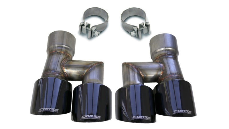 Corsa 18-19 Ford Mustang Eco 2.3L Twin 4in Black PVD Pro-Series Tip Kit (Clamps Included) 21038BLK