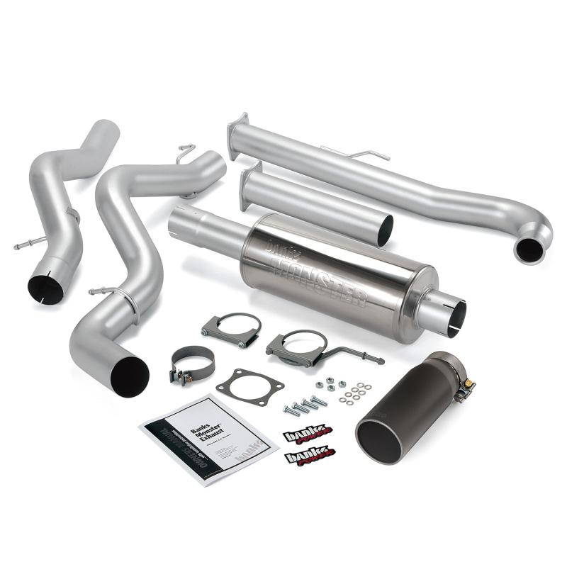 Banks Power 01-04 Chevy 6.6L SCLB Monster Exhaust System - SS Single Exhaust w/ Black Tip 48628-B Main Image