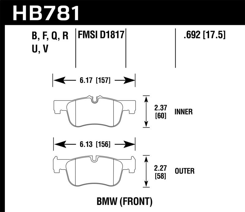 Hawk DTC-80 12-15 BMW 118i Front Race Brake Pads HB781Q.692 Main Image