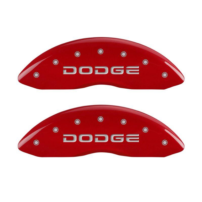 MGP 4 Caliper Covers Engraved Front & Rear Broken D/Dodge Red finish silver ch 12043SDODRD Main Image