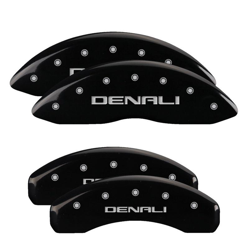 MGP 4 Caliper Covers Engraved Front & Rear Denali Black finish silver ch 34011SDNLBK Main Image