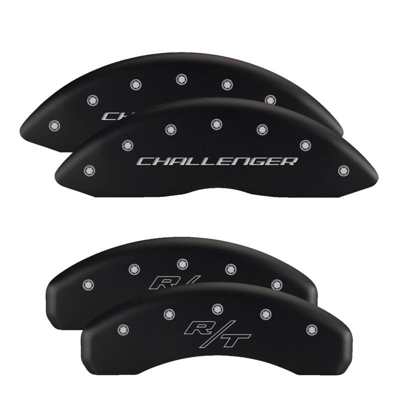 MGP 4 Caliper Covers Engrvd Front Block/Challenger Engrvd Rear Vint Style/RT Matte Blk fnsh slvr ch 12088SCBRMB Main Image